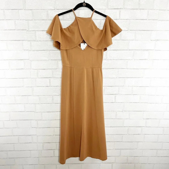 LPA x Revolve Camel Cold Shoulder Fit & Flare Dress Women's Size XS NWT - Picture 2 of 10